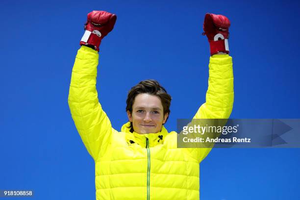 Bronze medalist Scotty James of Australia poses during the medal ceremony for the Snowboard Men's Halfpipe Final on day five of the PyeongChang 2018...