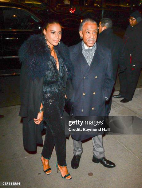 Reverend Al Sharpton and Aisha Mcshaw are seen in Midtown on February 13, 2018 in New York City.