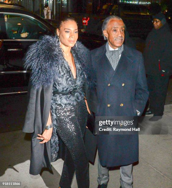 Reverend Al Sharpton and Aisha Mcshaw are seen in Midtown on February 13, 2018 in New York City.