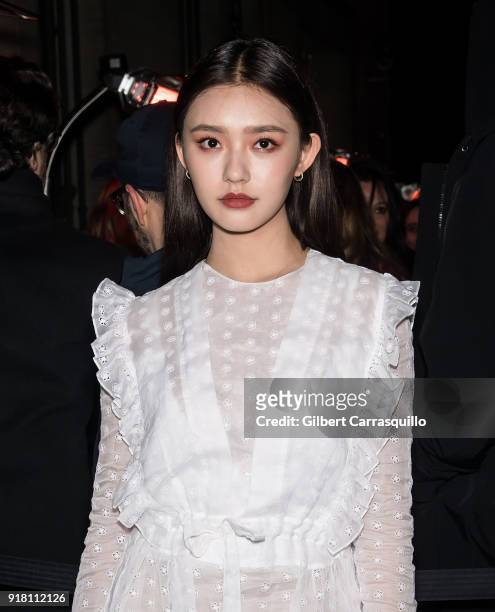 Actress Lin Yun A.K.A 'Jelly Lin' is seen arriving at the Calvin Klein Collection during New York Fashion Week at New York Stock Exchange on February...
