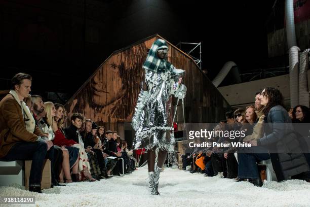Fatou Jobe walks the runway for Calvin Klein Collection during New York Fashion Week on February 13, 2018 in New York City.