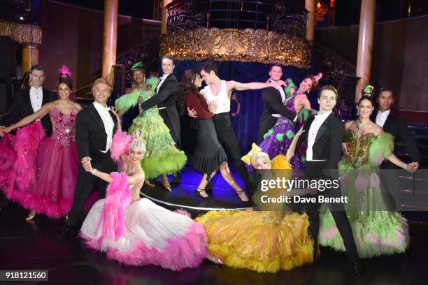 Zizi Strallen, Jonny Labey pose at a photocall for "Strictly Ballroom The Musical" at Cafe de Paris on February 14, 2018 in London, England.