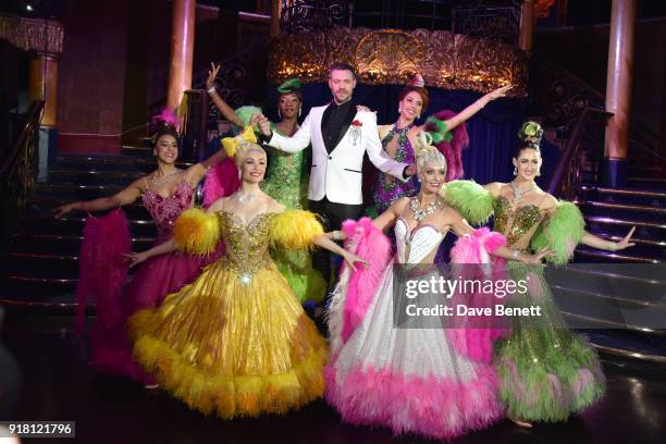 Will Young and cast pose at a photocall for "Strictly Ballroom The Musical" at Cafe de Paris on February 14, 2018 in London, England.