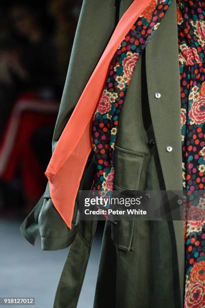 Model, fashion detail, walks the runway at the Vivienne Tam show during New York Fashion Week at Gallery I at Spring Studios on February 13, 2018 in...