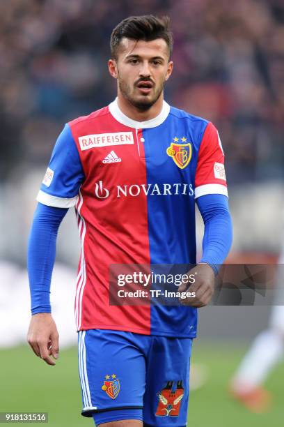 Albian Ajeti of Basel looks on during the Raiffeisen Super League match between FC Basel and FC Lugano at St. Jakob Park on February 4, 2018 in...