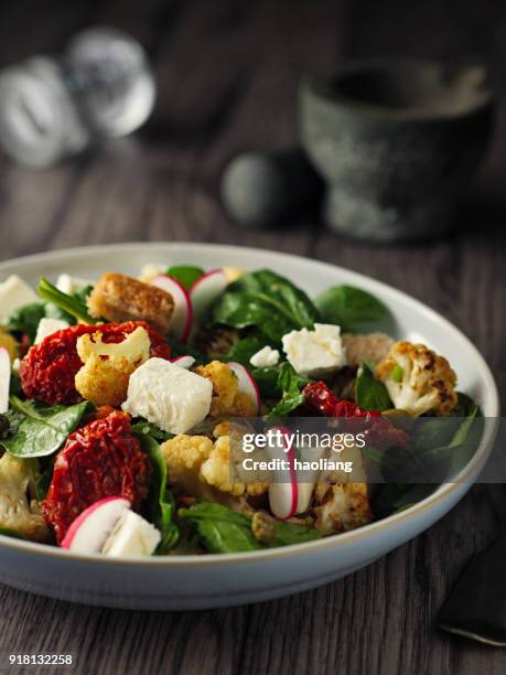 winter panzanella salad - radish vinaigrette stock pictures, royalty-free photos & images