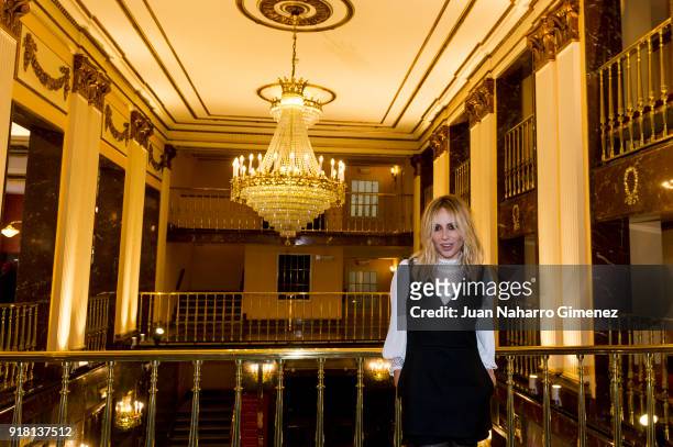 Spanish singer Marta Sanchez poses before her press conference at Zarzuela Theater on February 14, 2018 in Madrid, Spain.