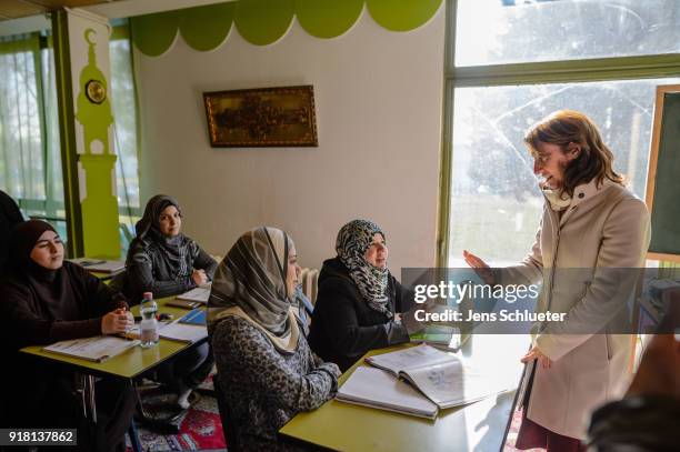 Aydan Ozoguz , German Federal Commissioner for Immigration, Refugees and Integration meets muslim women from Syria as she visits the Muslim cultural...