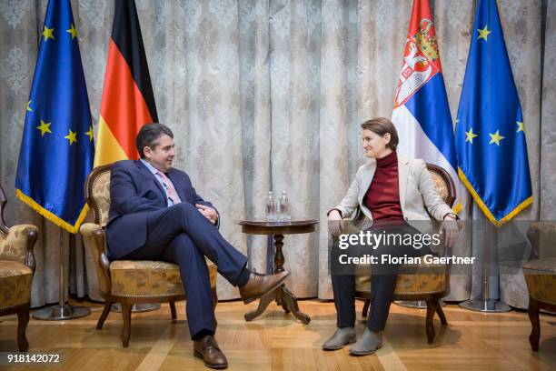 German Foreign Minister Sigmar Gabriel gets together with Ana Brnabic , Prime Minister of Serbia, on February 14, 2018 in Belgrade, Serbia. Gabriel...