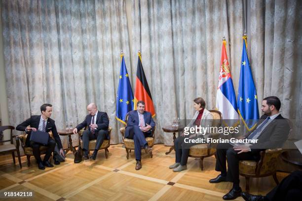 German Foreign Minister Sigmar Gabriel gets together with Ana Brnabic , Prime Minister of Serbia, on February 14, 2018 in Belgrade, Serbia. Gabriel...
