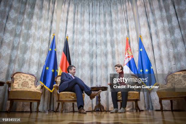 German Foreign Minister Sigmar Gabriel gets together with Ana Brnabic , Prime Minister of Serbia, on February 14, 2018 in Belgrade, Serbia. Gabriel...