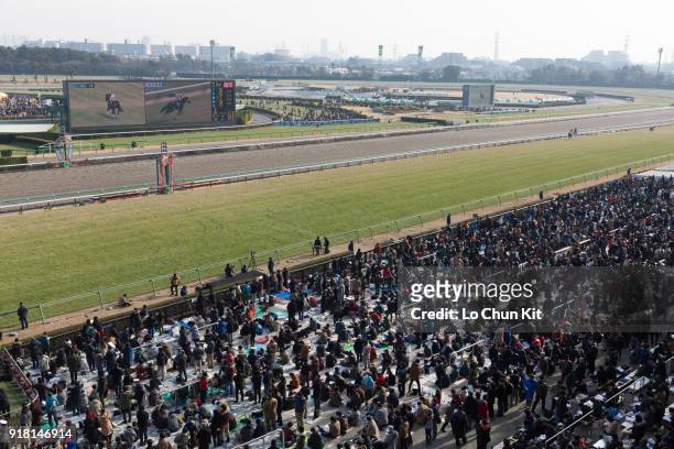 General view of the main stand at Nakayama Racecourse on December 28, 2014 in Funabashi, Chiba, Japan. More than 115,000 people attend the Arima...
