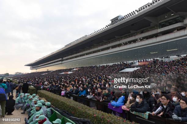General view of the main stand at Nakayama Racecourse on December 27, 2015 in Funabashi, Chiba, Japan. More than 115,000 people attend the Arima...