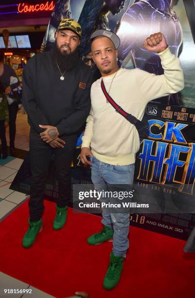 Stalley and T.I. Attend "Black Panther" Advance Screening at Regal Hollywood on February 13, 2018 in Chamblee, Georgia.