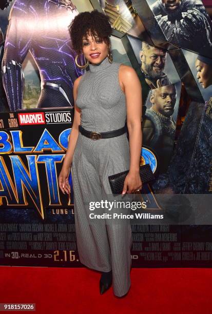 Demetria Mckinney attends "Black Panther" advance Screeing at Regal Hollywood on February 13, 2018 in Chamblee, Georgia.