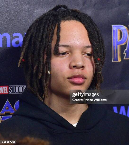Domani Harris attends "Black Panther" Advance Screening at Regal Hollywood on February 13, 2018 in Chamblee, Georgia.