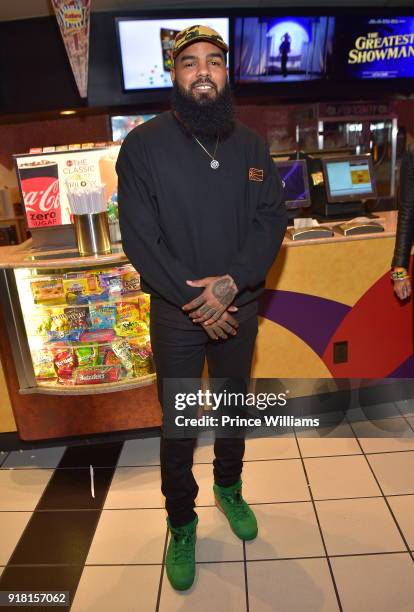 Rapper Stalley attends "Black Panther" Advance Screening at Regal Hollywood on February 13, 2018 in Chamblee, Georgia.