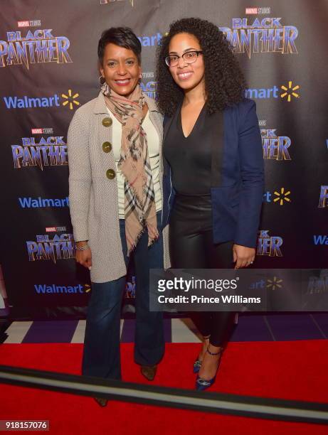 Keisha Lance Bottoms and Regina Moore attend "Black Panther" Advance Screening at Regal Hollywood on February 13, 2018 in Chamblee, Georgia.