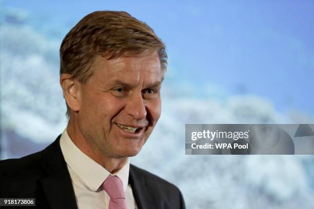 Head of UN Environment Erik Solheim, from Norway, delivers a speech with Prince Charles, Prince of Wales in attendance during a reception at the...