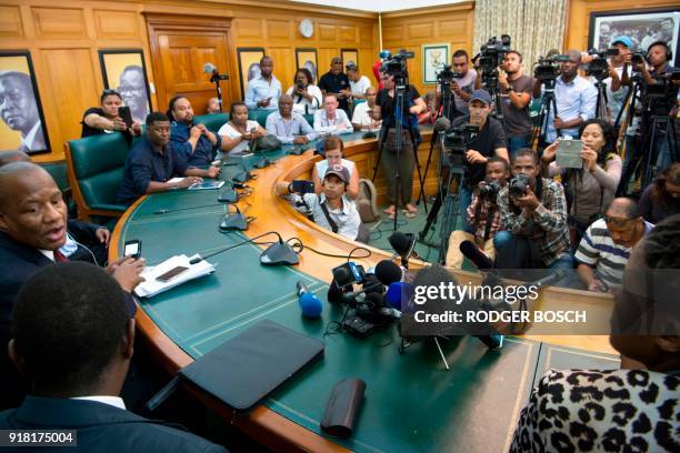 Treasurer General of the ruling African National Congress Paul Mashatile , and Parliamentary Chief-Whip of the ANC Jackson Mthembu speak during a...