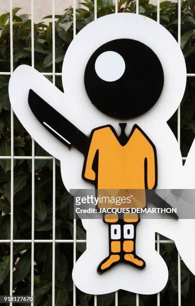 The logo of Bic, French maker of lighters, pens and razors, is pictured at the company's headquarters, in Clichy, near Paris, on February 14, 2018....