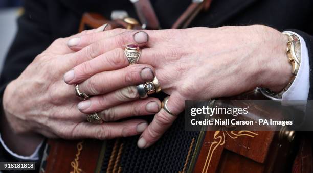 Jewellery worn by the King of Tory Patsy Dan Rodgers as he leads a protest by Tory islanders outside Leinster House in Dublin against the...