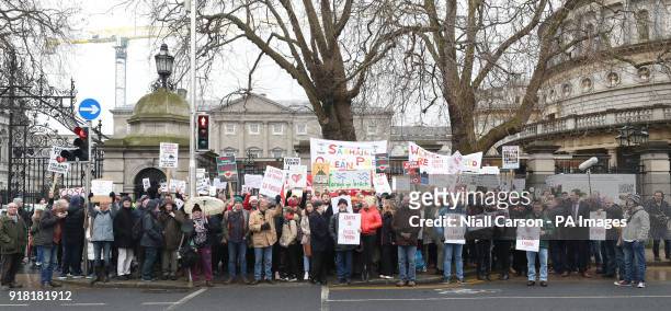 Tory islanders protest outside Leinster House in Dublin against the government's decision to award a contract for the Queen of Aran ferry, which was...