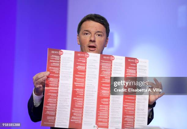 Matteo Renzi attends 'L'Aria Che Tira' TV show on February 14, 2018 in Rome, Italy. The secretary of the Democratic Party shows his electoral...