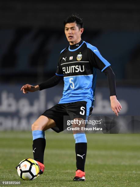 Shogo Taniguchi of Kawasaki Frontale in action during the AFC Champions League Group F match between Kawasaki Frontale and Shanghai SIPG at Todoroki...