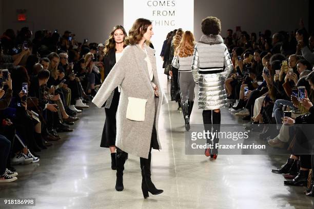 Models walk the runway for the All Comes From Nothing x COOME FW18 show at Gallery II at Spring Studios on February 14, 2018 in New York City.