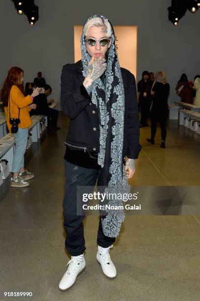 Model Chris Lavish attends the All Comes From Nothing x COOME FW18 show at Gallery II at Spring Studios on February 14, 2018 in New York City.