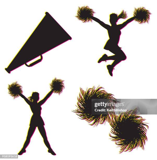 cheerleader, cheerleader, megaphon, pompons - pom pom stock-grafiken, -clipart, -cartoons und -symbole