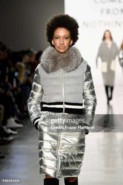 Model walks the runway for All Comes From Nothing during New York Fashion Week: The Shows at Gallery II at Spring Studios on February 14, 2018 in New...