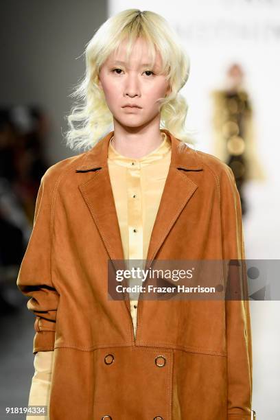 Model walks the runway for All Comes From Nothing during New York Fashion Week: The Shows at Gallery II at Spring Studios on February 14, 2018 in New...