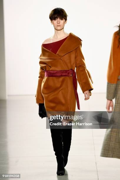 Model walks the runway for All Comes From Nothing during New York Fashion Week: The Shows at Gallery II at Spring Studios on February 14, 2018 in New...