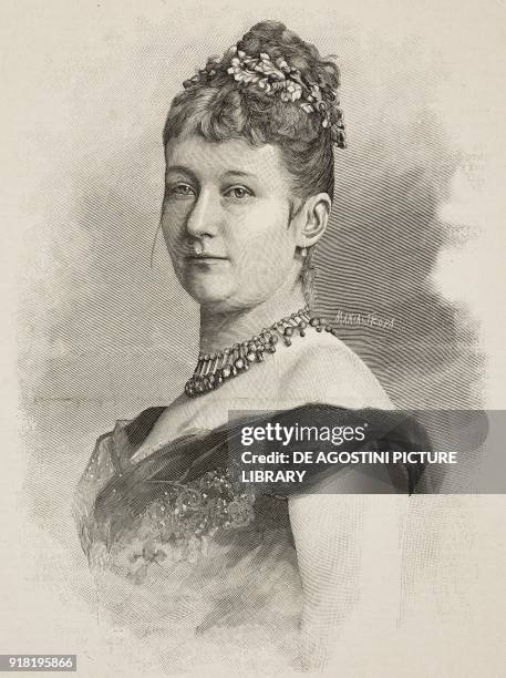 Portrait of Augusta Victoria of Schleswig-Holstein-Sonderburg-Augustenburg , German empress and queen of Prussia, engraving by Ernesto Mancastropa...