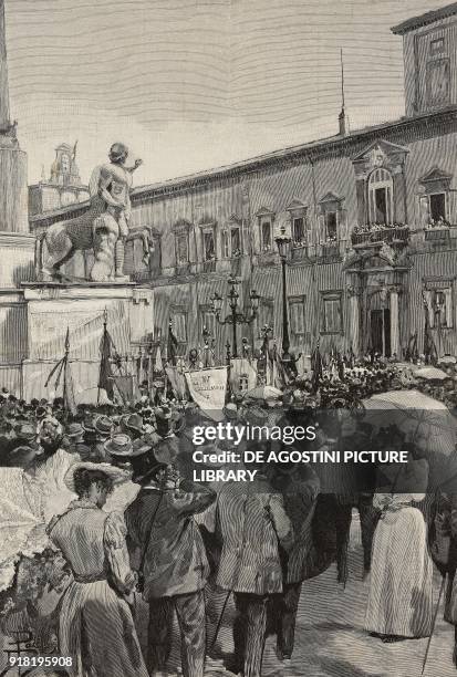 The sovereigns of Germany acclaimed at the Quirinale on the occasion of the silver wedding of Umberto I and Margherita of Savoy, Rome, Italy,...