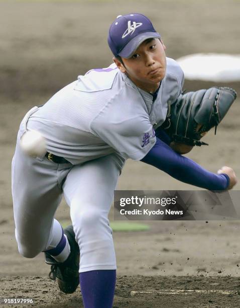 File photo taken July 26 shows Shohei Ohtani pitching at a high school baseball tournament in Morioka, Japan. ==Kyodo