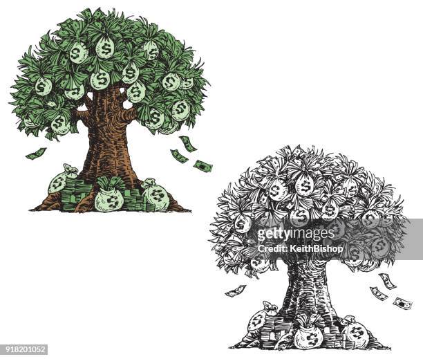glückskastanie - geld wächst nicht auf bäumen stock-grafiken, -clipart, -cartoons und -symbole