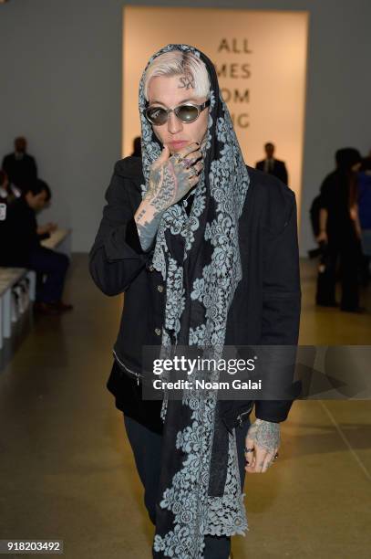 Model Chris Lavish attends the All Comes From Nothing x COOME FW18 show at Gallery II at Spring Studios on February 14, 2018 in New York City.