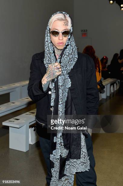 Model Chris Lavish attends the All Comes From Nothing x COOME FW18 show at Gallery II at Spring Studios on February 14, 2018 in New York City.