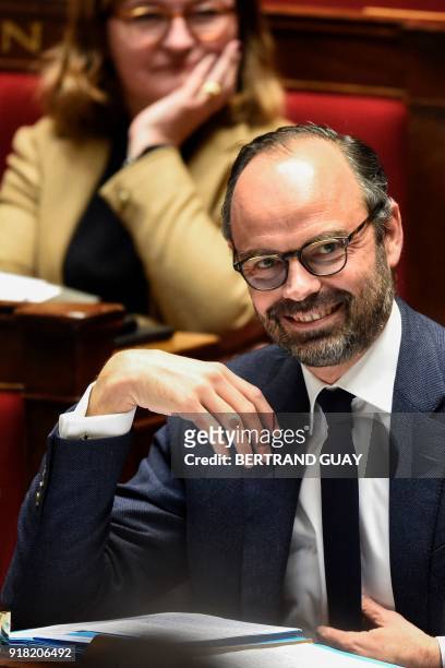 French Prime Minister Edouard Philippe attends a session of questions to the government on February 14, 2018 at the French National Assembly in Paris.