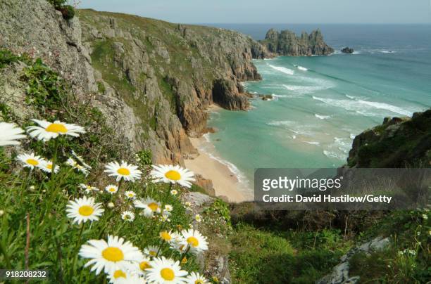 porthcurno cornwall - porthcurno bay stock pictures, royalty-free photos & images