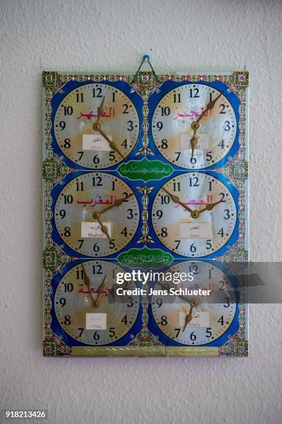 Different clocks hang in the Muslim cultural center and mosque as Aydan Ozoguz , German Federal Commissioner for Immigration, Refugees and...