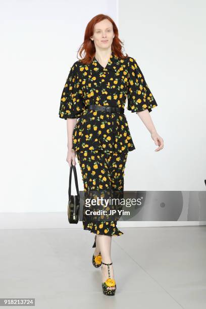Model Karen Elson walks the runway during the Michael Kors Collection Fall 2018 Runway Show at Vivian Beaumont Theatre at Lincoln Center on February...