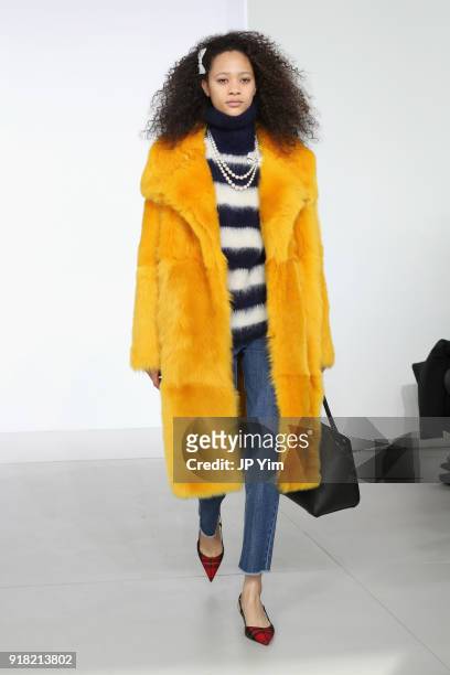 Model Selena Forrest walks the runway during the Michael Kors Collection Fall 2018 Runway Show at Vivian Beaumont Theatre at Lincoln Center on...