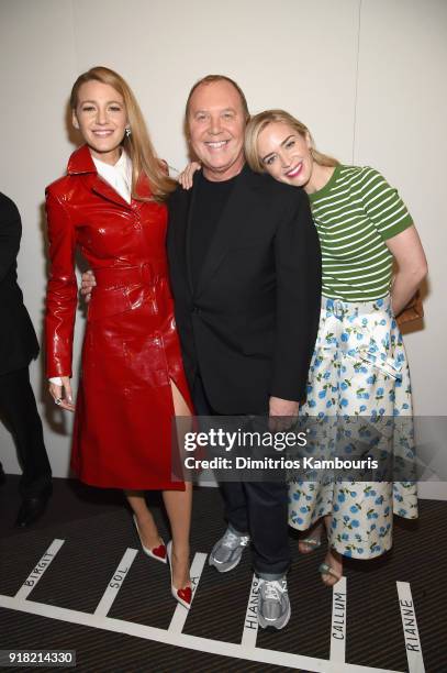 Blake Lively, Michael Kors, and Emily Blunt attend the Michael Kors Collection Fall 2018 Runway Show at Vivian Beaumont Theatre at Lincoln Center on...