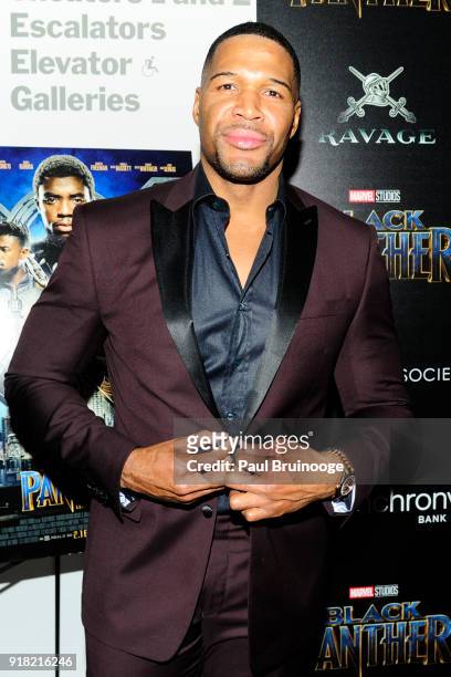 Michael Strahan attends The Cinema Society with Ravage Wines & Synchrony host a screening of Marvel Studios' "Black Panther" at The Museum of Modern...