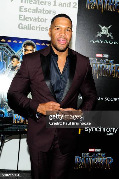 Michael Strahan attends The Cinema Society with Ravage Wines & Synchrony host a screening of Marvel Studios' "Black Panther" at The Museum of Modern...