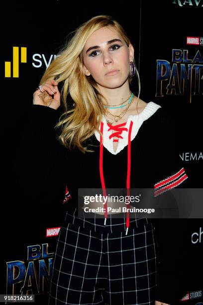 Zosia Mamet attends The Cinema Society with Ravage Wines & Synchrony host a screening of Marvel Studios' "Black Panther" at The Museum of Modern Art...